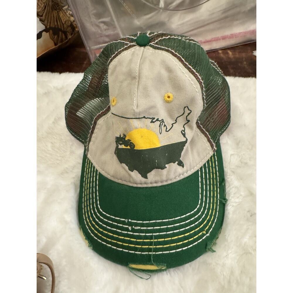 Eat Local American Farming Knee Deep Distressed Mesh Adjust‎ Back Trucker Hat